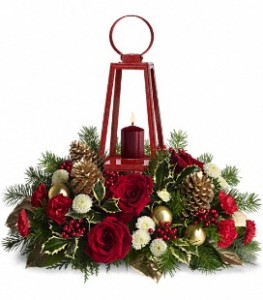 Teleflora's Williamsburg Lantern Fresh Floral & Candle Arrangement