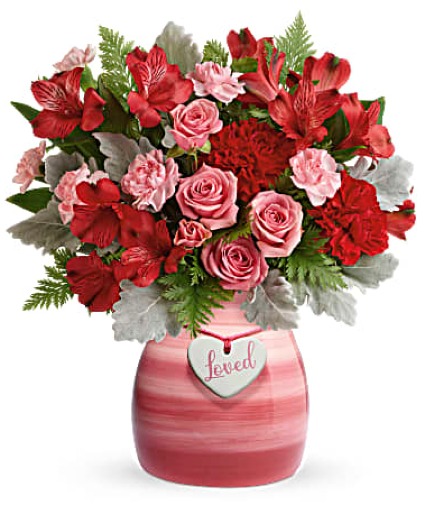 Telflora playfully pink bouquqet Valentines