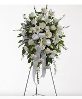 Tender sentiments all white spray Funeral standing 