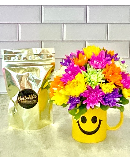 Terrific Day Bouquet and Cookie Bundle Mug Arrangement  and  Cookies 