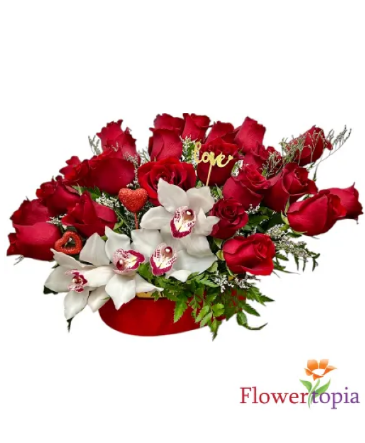 Tesoro de mi Corazon Arreglo De Rosas y Cymbidium in Miami, FL | FLOWERTOPIA