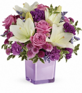 Pleasing Purple Bouquet DX Cube Vase Arrangement TEV45-1B