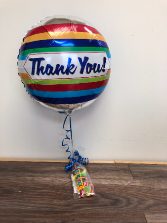 Thank you balloon and tickle stick 18” helium balloon and candy