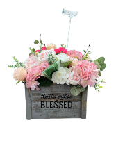 Thankful, Grateful, Blessed Silk Flowers in Wooden Box 