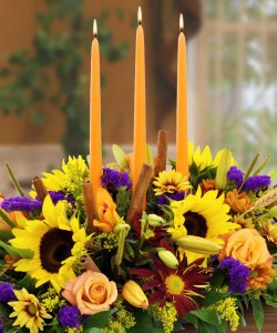 Thanksgiving Autumn Grace Candle Centerpiece in Canon City, CO | TOUCH OF LOVE FLORIST AND WEDDINGS