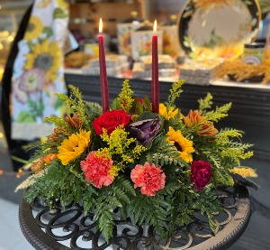 Thanksgiving Centerpiece Fresh Arangement with Tapered Candles