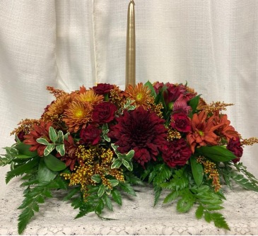 Thanksgiving Centerpiece Single candle Centerpiece in Bend, OR | AUTRY'S 4 SEASONS FLORIST