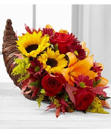 Thanksgiving Cornucopia Centerpiece in Plum, PA | FOREVER GREENE FLOWERS INC.