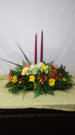 Thanksgiving double candle  Long low centerpiece with 2 candles