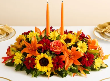 Thanksgiving Family Centerpiece   in Oakland, ME | VISIONS FLOWERS & BRIDAL DESIGNS