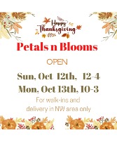Thanksgiving Hours 2025  in Calgary, Alberta | Petals 'N Blooms