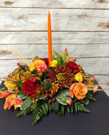 Thanksgiving Long and Low Centerpiece with Candle Arrangement