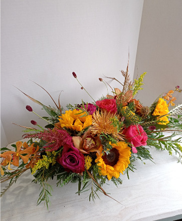 Thanksgiving  Long and Low Arrangement Fall Colors in Glastonbury, CT | THE FLOWER DISTRICT