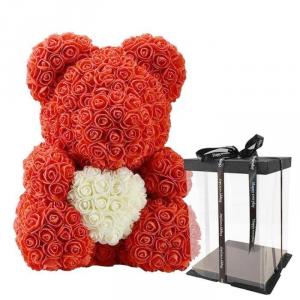 The Bella Bear Hugging Heart 14" Tall Red