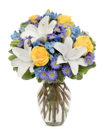 The Bright Blue with Yellow Roses Any Occasion