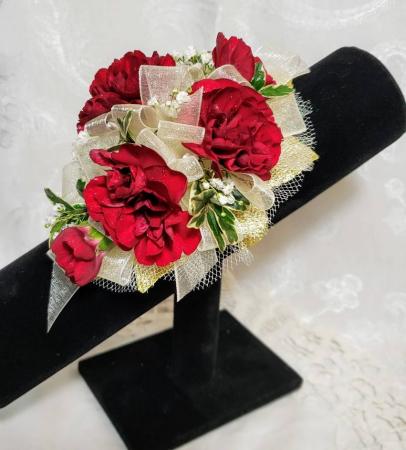 The Camille   Mini Carnations Wrist Corsage 