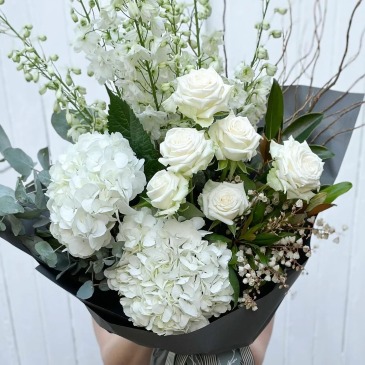 The Classic All  White Wrapped Bouquets in Paris, ON | Upsy Daisy Floral Studio