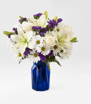 The FTD Beyond Blue Bouquet Vase Arrangement 