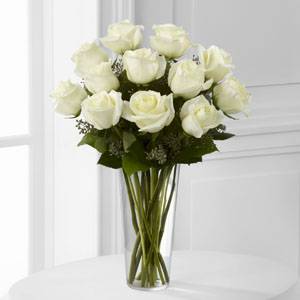 The FTD® White Rose Bouquet E8-4812 Vase Arrangement