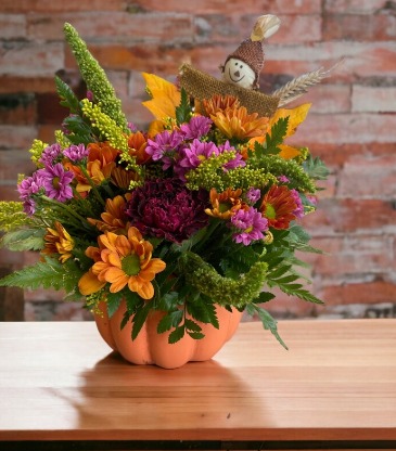 The Little Pumpkin Ceramic Pumpkin container with Fall Florals in Clearwater, FL | FLOWERAMA