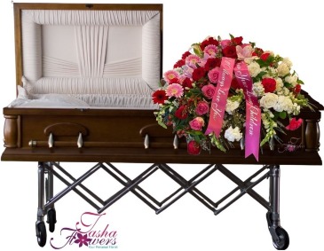 Ruby in Pink, Red and White Casket Spray in Baltimore, MD | Tasha Flowers-Your Personal Florist