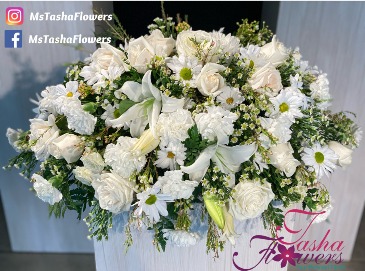 Emerald in White Casket Spray in Baltimore, MD | Tasha Flowers-Your Personal Florist