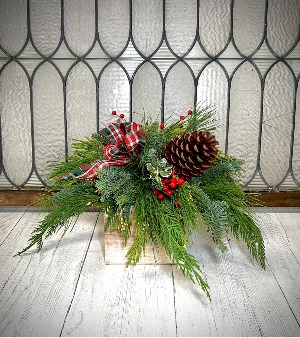 The Scent of Christmas Wooden Container Arrangement