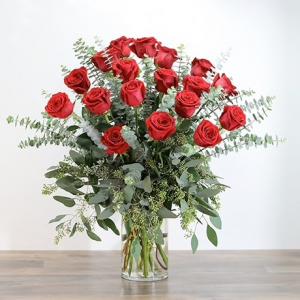 Two Dozen Long stemmed Roses in a Vase  Premium  Reds, Whites/ivory, Pinks/blushes or Peach 