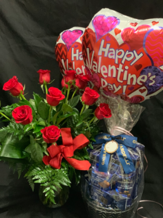 The Whole Shebang Roses, Chocolates, Balloons combo