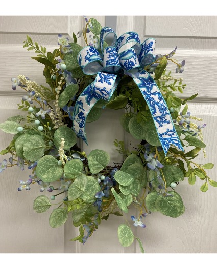 Think Beaches and Seahorses Permanent botanical wreath