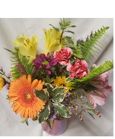 THIS N THAT...BRIGHT MIXTURE OF FLOWERS  In a quart mason jar!