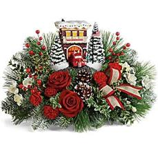 Thomas Kincade's Festive Fire Station Bouquet Centerpiece
