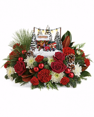 Thomas Kinkade Family Tree Christmas Flowers in Riverside, CA | Willow Branch Florist of Riverside Thomas Kinkade Family Tree Christmas Flowers in Riverside, CA | Willow Branch Florist of Riverside