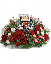 Thomas Kinkade 2019 Festive Fire Station Fresh Christmas Arrangement