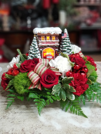 Thomas Kinkade Holiday 2019 Edition Festive Fire Station Bouquet