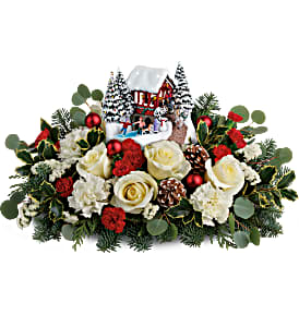 Thomas Kinkade's Christmas Bridge Christmas Flowers