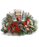 Thomas Kinkade's Festive Fire Station Bouquet Christmas Arrangement