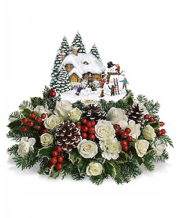 Thomas Kinkade's Snow Time Christmas Arrangement in San Antonio, TX | FLOWERS BY GRACE