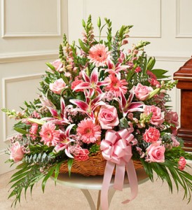 Thoughts and Prayers Fireside Basket With Pink Lilies and Roses in Gainesville, FL | PRANGE'S FLORIST