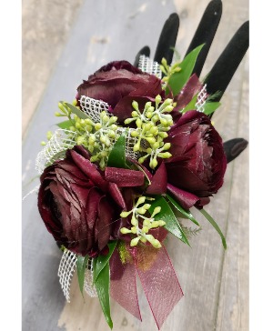 Three Burgundy Ranuculus 