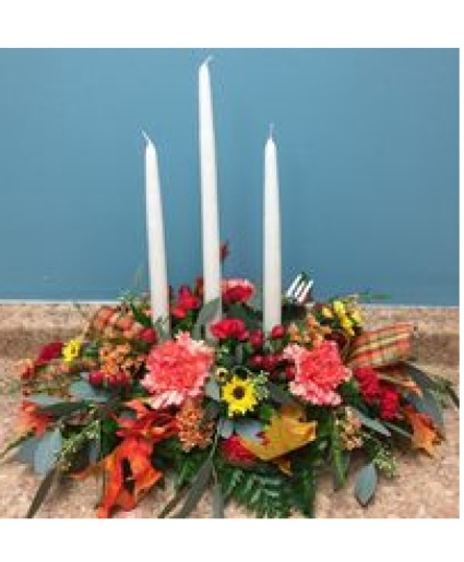 Three candle Thanksgiving arrangement Centerpiece