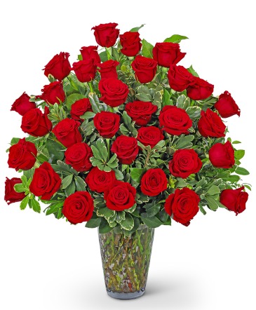 Three Dozen Elegant Red Roses Flower Arrangement in Nevada, IA | Flower Bed