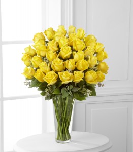 Three Dozen Long Stem Yellow Roses Vase Arrangement
