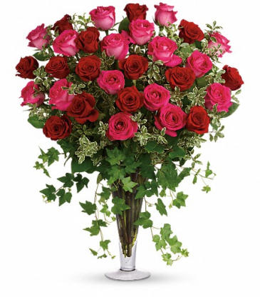 Three Dozen Pink & Red Roses in Large Trumpet vase  in Denver, CO | THE FLOWER DUDE DENVER