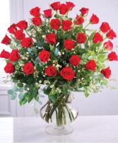 Three Dozen Red Roses Vase Arrangement 