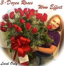 Valentines Day WOW Factor!  Three Dz Red Long Stem Roses Arranged in Large Glas Vase!!