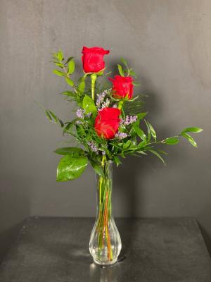 Three Fiery Roses Bud Vase