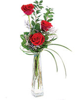 Three Fiery Roses Bud Vase in Calgary, Alberta | PANDA FLOWERS SUNRIDGE