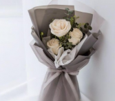 Three Long Stem Roses Wrapped HAND TIED BOUQUET