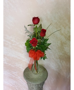 Three Red Roses Bud Vase